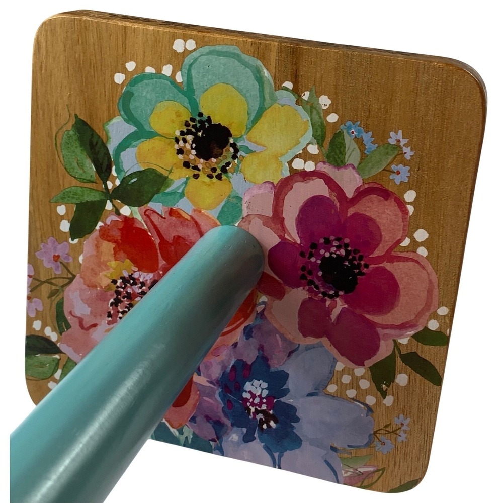 Pioneer Woman Floral Wooden Paper Towel Holder Teal Wood Base Acrylic Finial - Picture 5 of 11